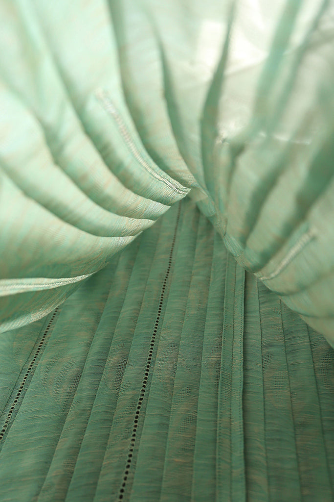 Luxe Silk-Linen Jacquard Cap-Sleeve Pintuck Blouse  Fibflx