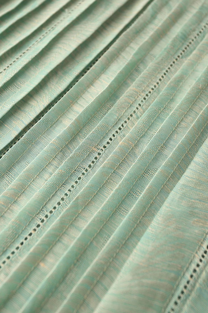 Luxe Silk-Linen Jacquard Cap-Sleeve Pintuck Blouse  Fibflx