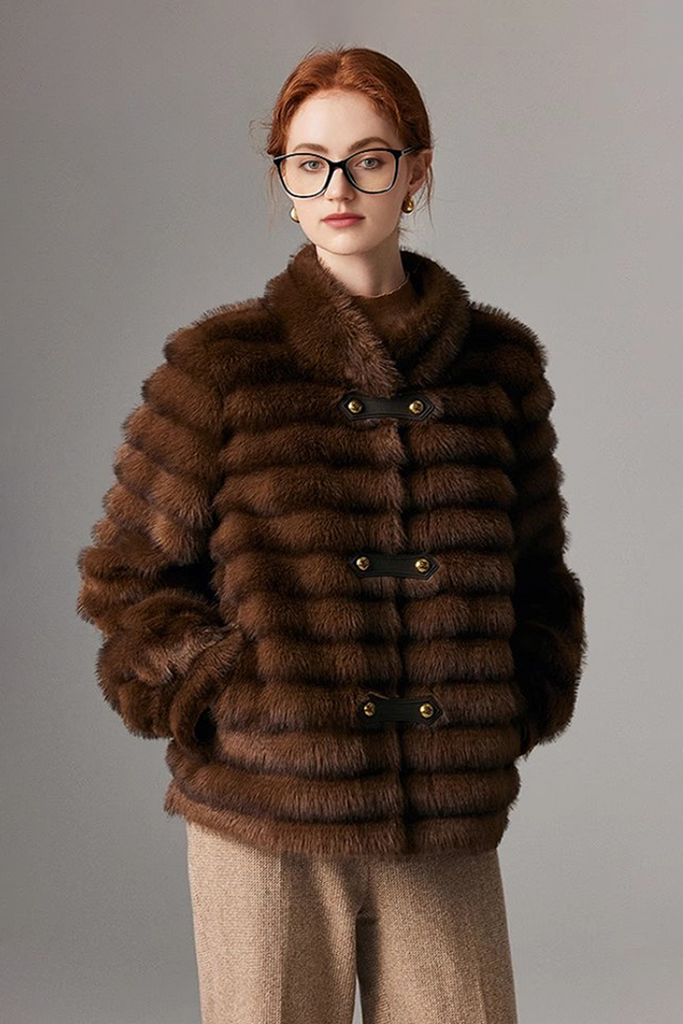 Fibflx Women's Luxurious Faux Sable Fur Coat