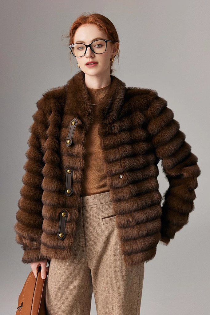 Fibflx Women's Luxurious Faux Sable Fur Coat