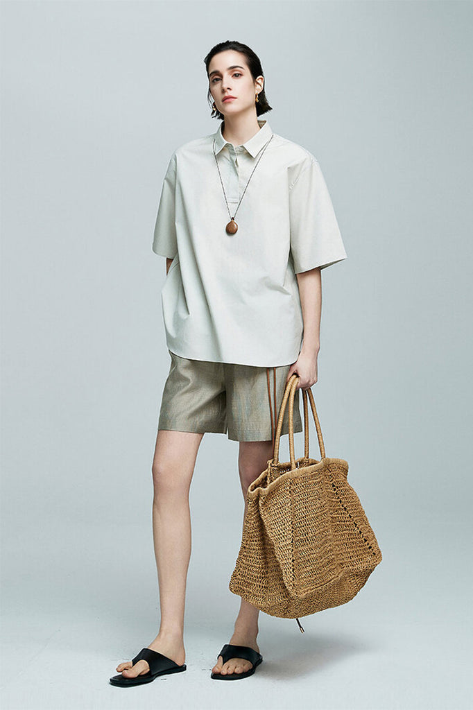 Lyocell-Linen Pull-On Shorts With Pockets - Fibflx