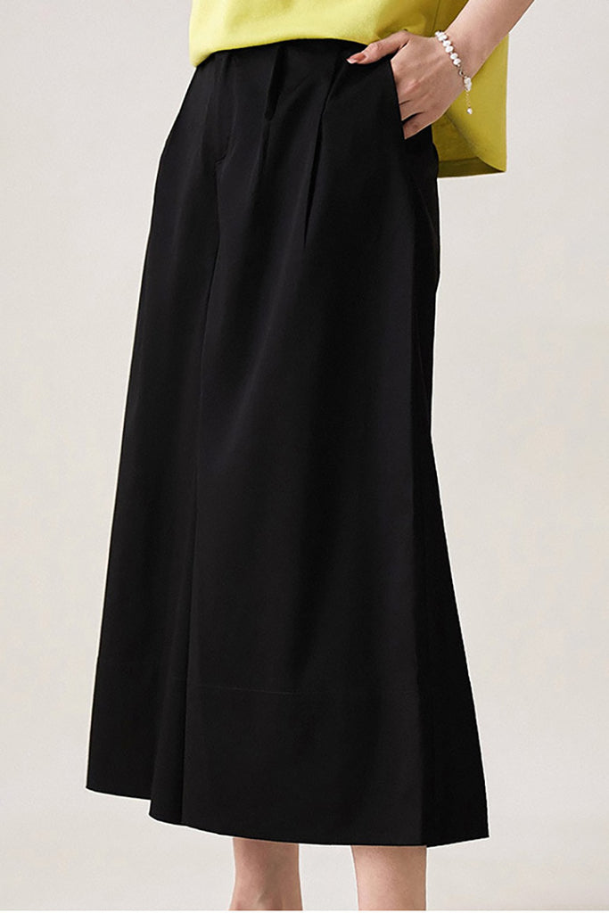 Lyocell Pleated Cropped Wide-Leg Pants Black / M Fibflx