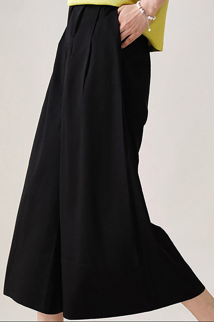 Lyocell Pleated Cropped Wide-Leg Pants  Fibflx
