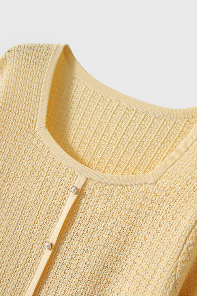 Machine Washable Silk Blend Short-Sleeve Knit Top  Fibflx