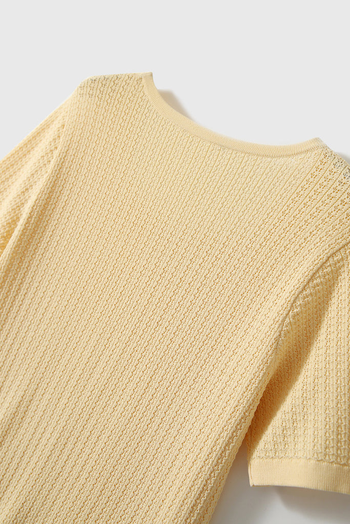 Machine Washable Silk Blend Short-Sleeve Knit Top  Fibflx