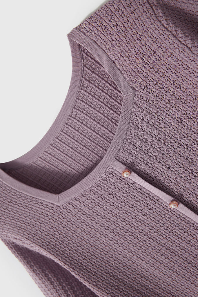 Machine Washable Silk Blend Short-Sleeve Knit Top  Fibflx