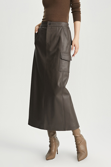 Fibflx Women's Maxi Cargo Leather Skirt