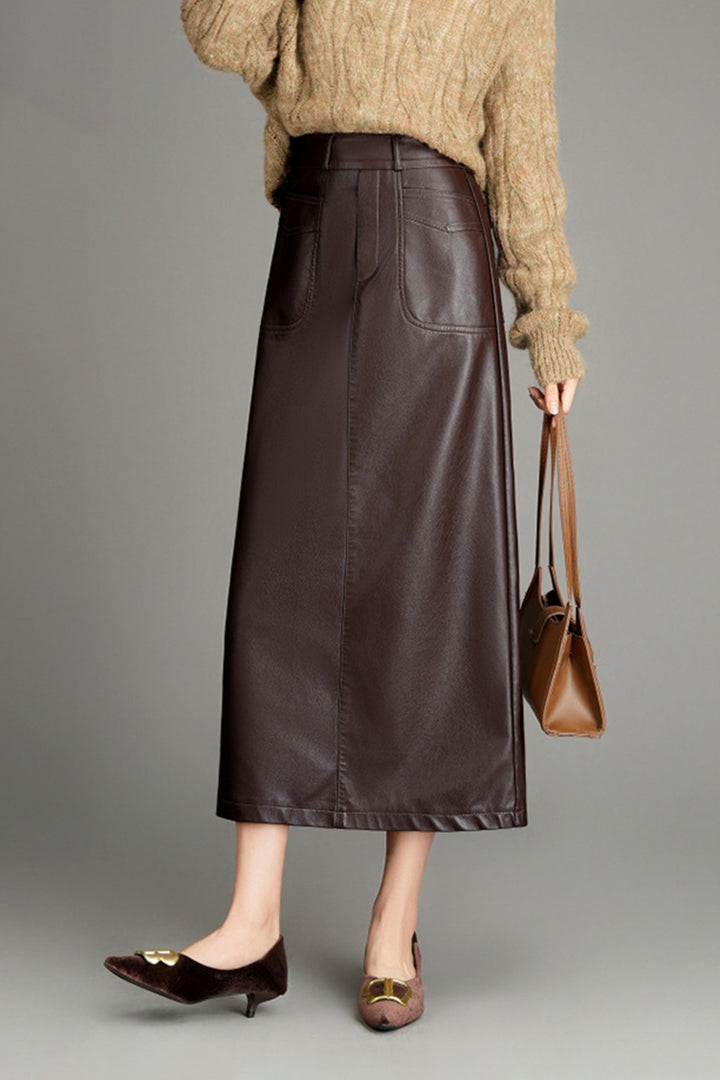 Maxi Cargo Leather Skirt  Fibflx