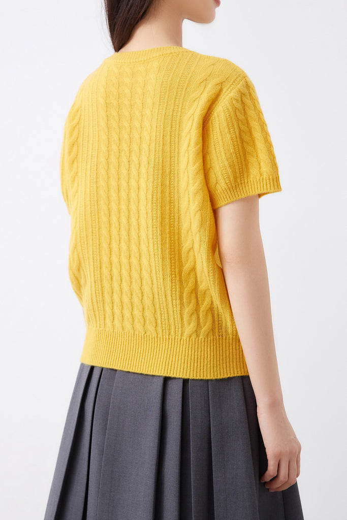 Ultrasoft Merino Wool Short-Sleeve Cable Sweater  Fibflx