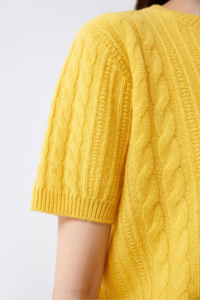 Ultrasoft Merino Wool Short-Sleeve Cable Sweater  Fibflx