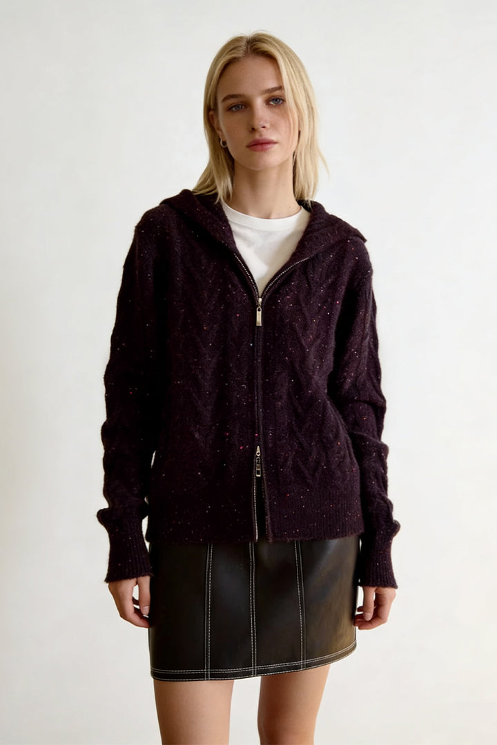 Italian-Spun 100% Cashmere Hooded Double-Zip Cardigan  Fibflx