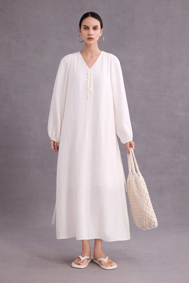 Minimalist Linen-Blend Long Sleeve Maxi Boho Dress  Fibflx