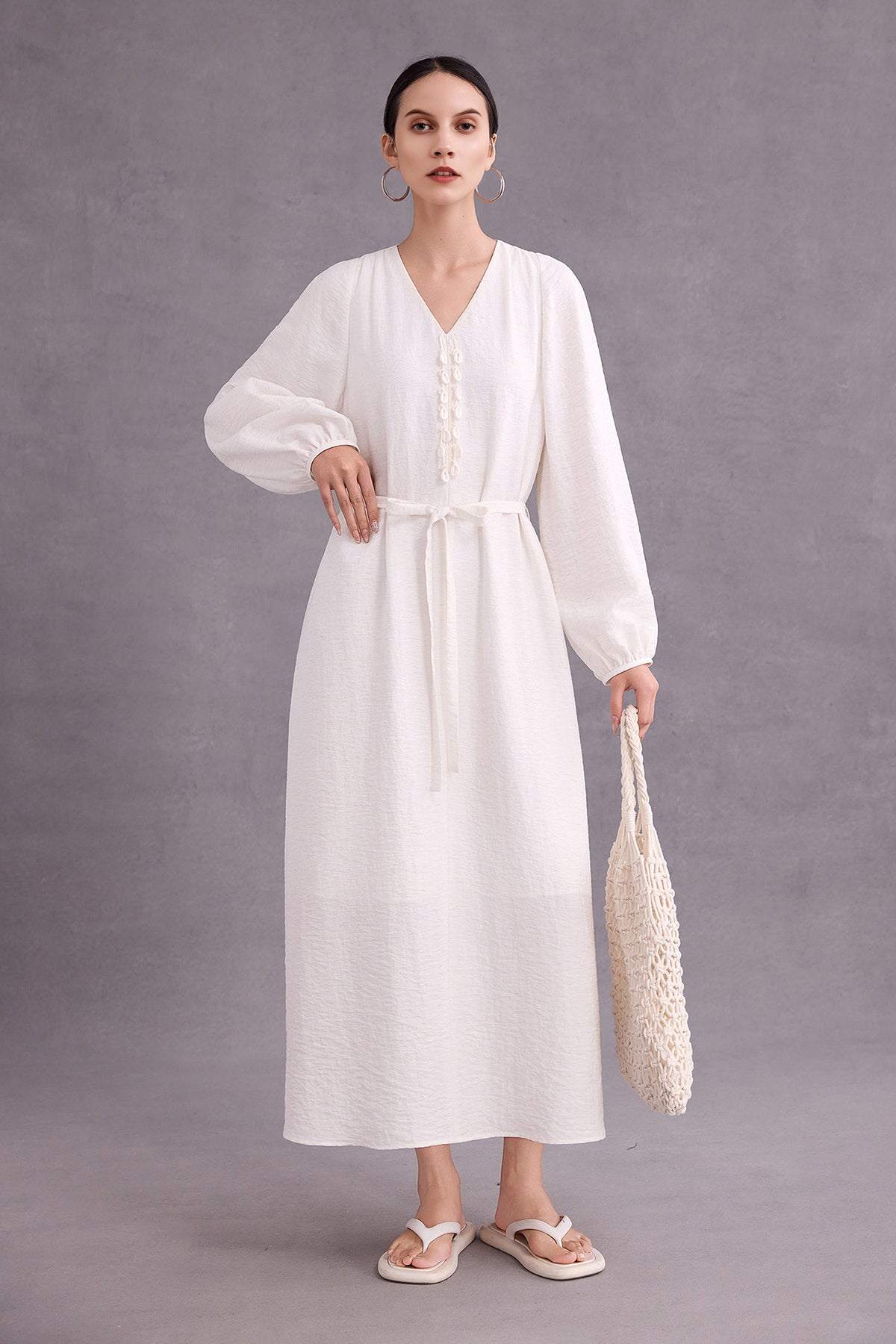 linen boho maxi dress Minimalist Linen-Blend Long Sleeve White / XS s/s Wedding Bouquet Bride Bridesmaid Size:13/14 The natural fibers enhance