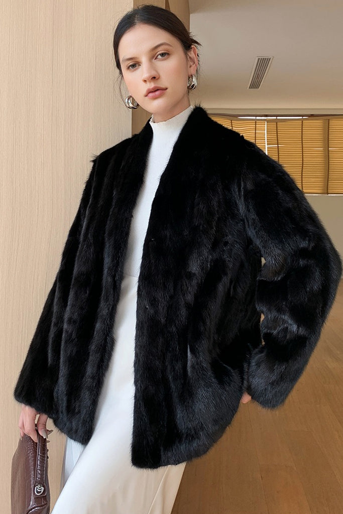 Mink Fur Collarless Jacket in Black Black / L Fibflx