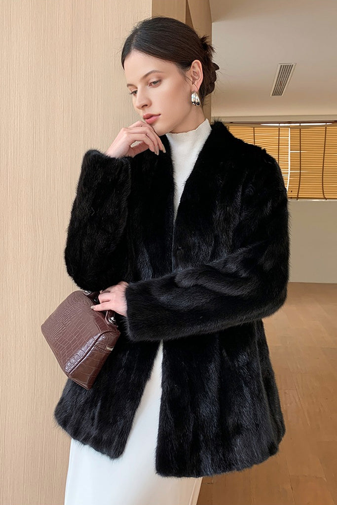 Mink Fur Collarless Jacket in Black  Fibflx