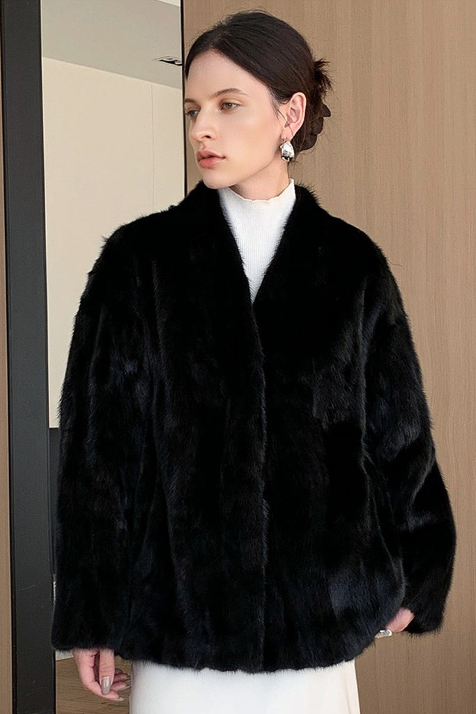 Mink Fur Collarless Jacket in Black  Fibflx