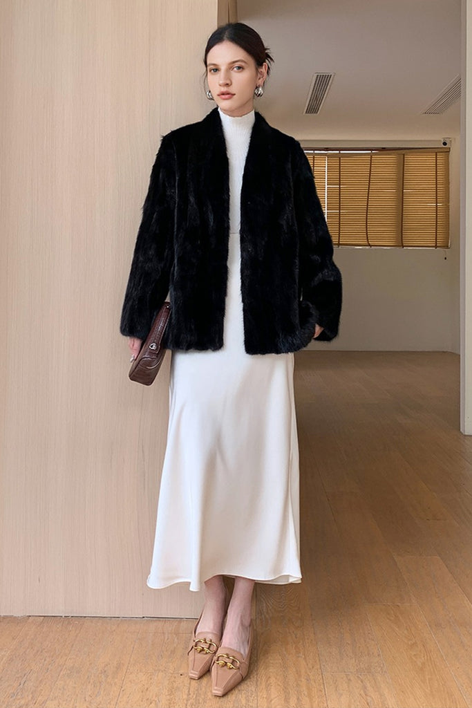 Mink Fur Collarless Jacket in Black  Fibflx