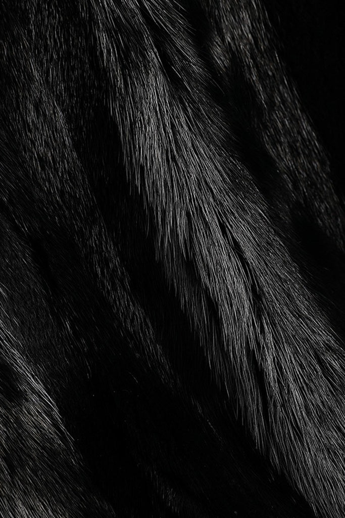 Mink Fur Collarless Mid-Length Coat in Black  Fibflx