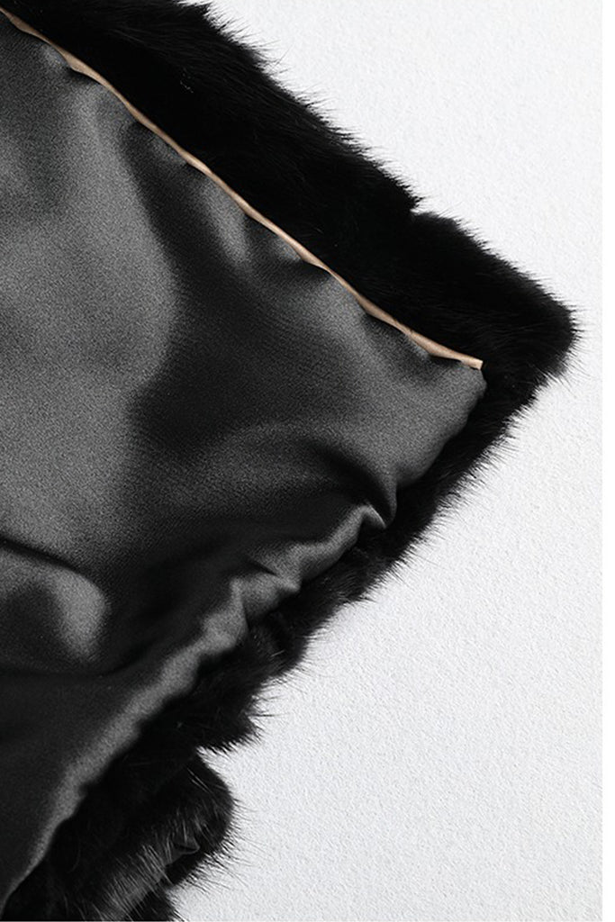 Mink Fur Collarless Mid-Length Coat in Black  Fibflx