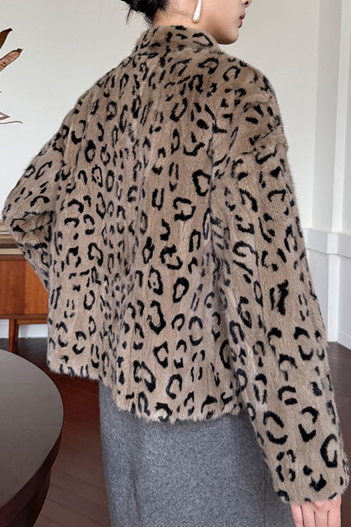 Mink Fur Leopard-Print Collarless Jacket  Fibflx