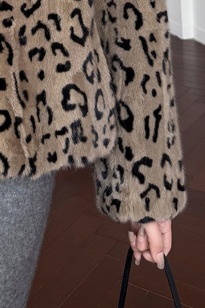 Mink Fur Leopard-Print Collarless Jacket  Fibflx