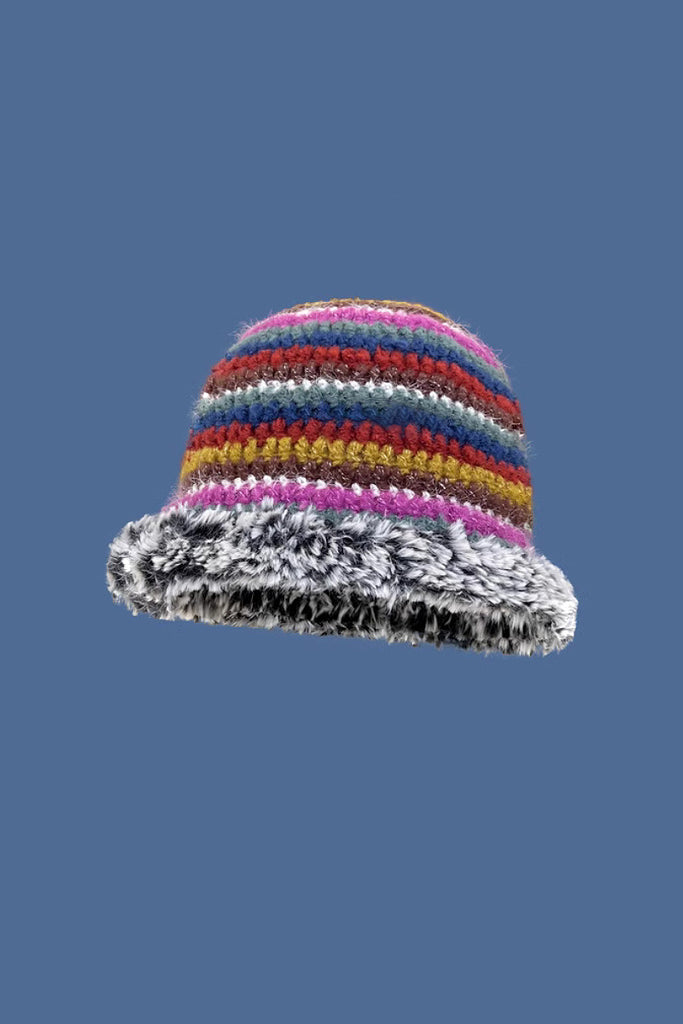 Fibflx Women's Multi-Color Striped Knit Bucket Hat