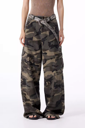 Fibflx Women's  Multi-pocket Flared Camo Cargo Pants