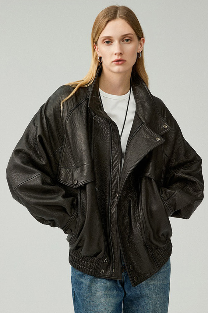 New Zealand Lambskin Leather Bomber Blouson Jacket  Fibflx