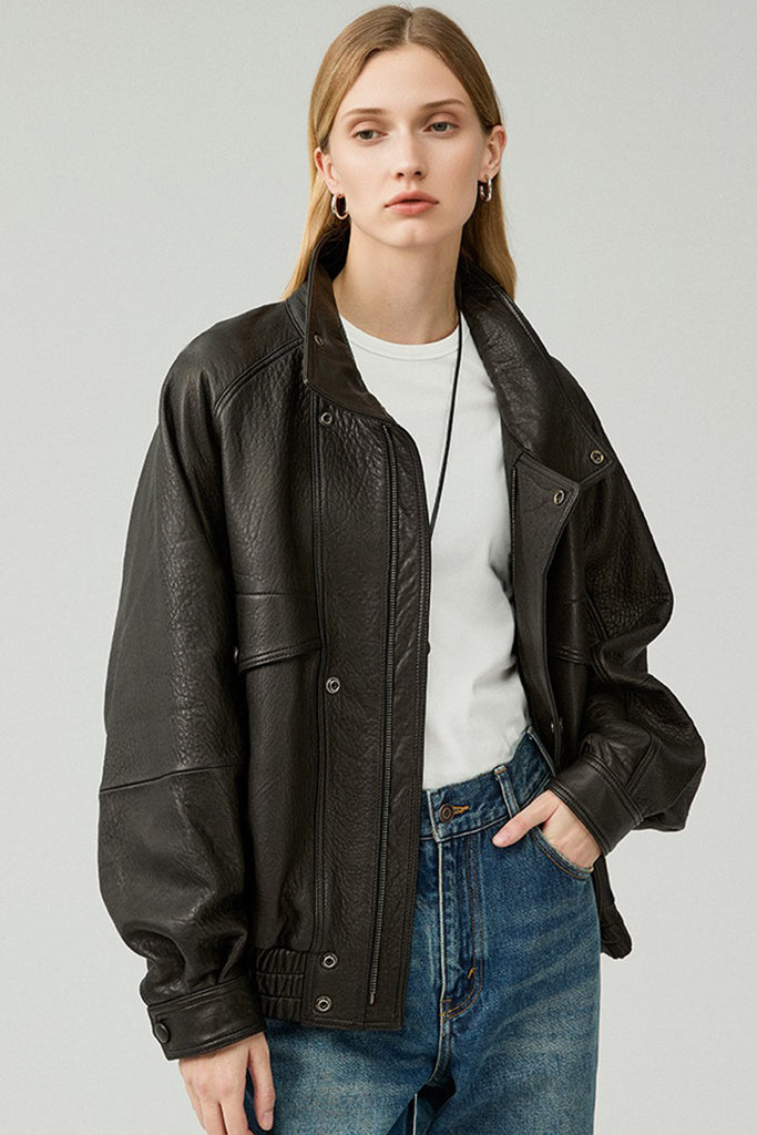 New Zealand Lambskin Leather Bomber Blouson Jacket  Fibflx