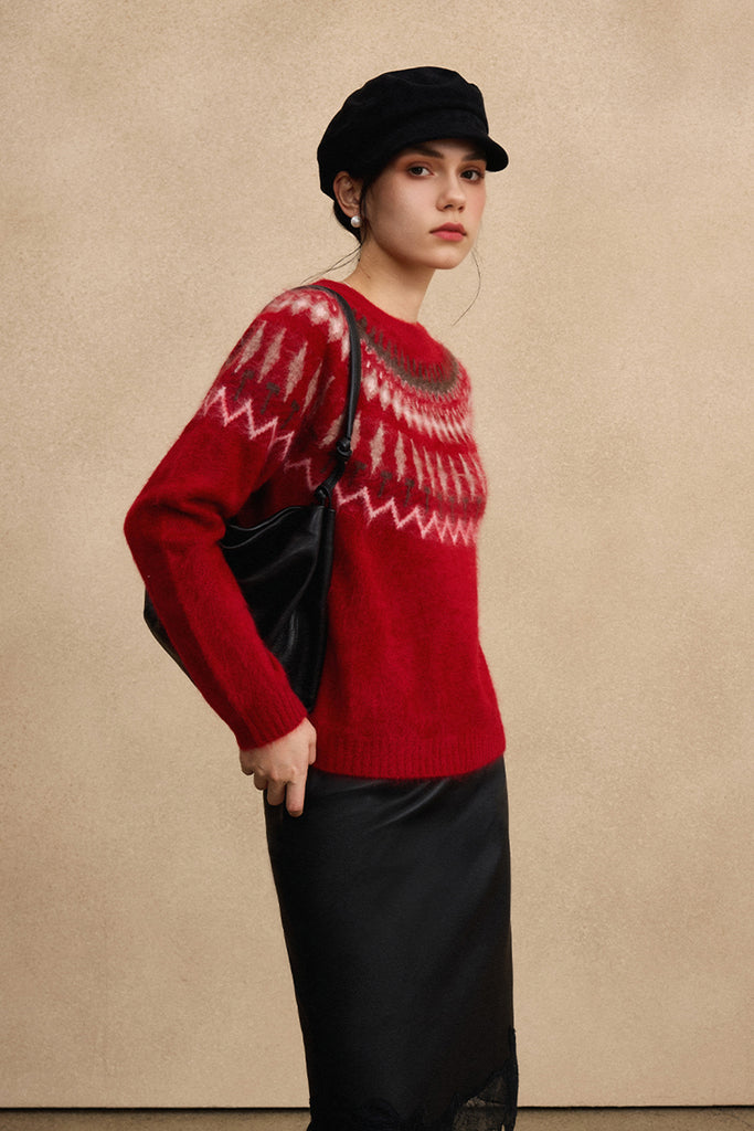 Nordic Fair Isle 100% Brushed Cashmere Pullover Sweater  Fibflx