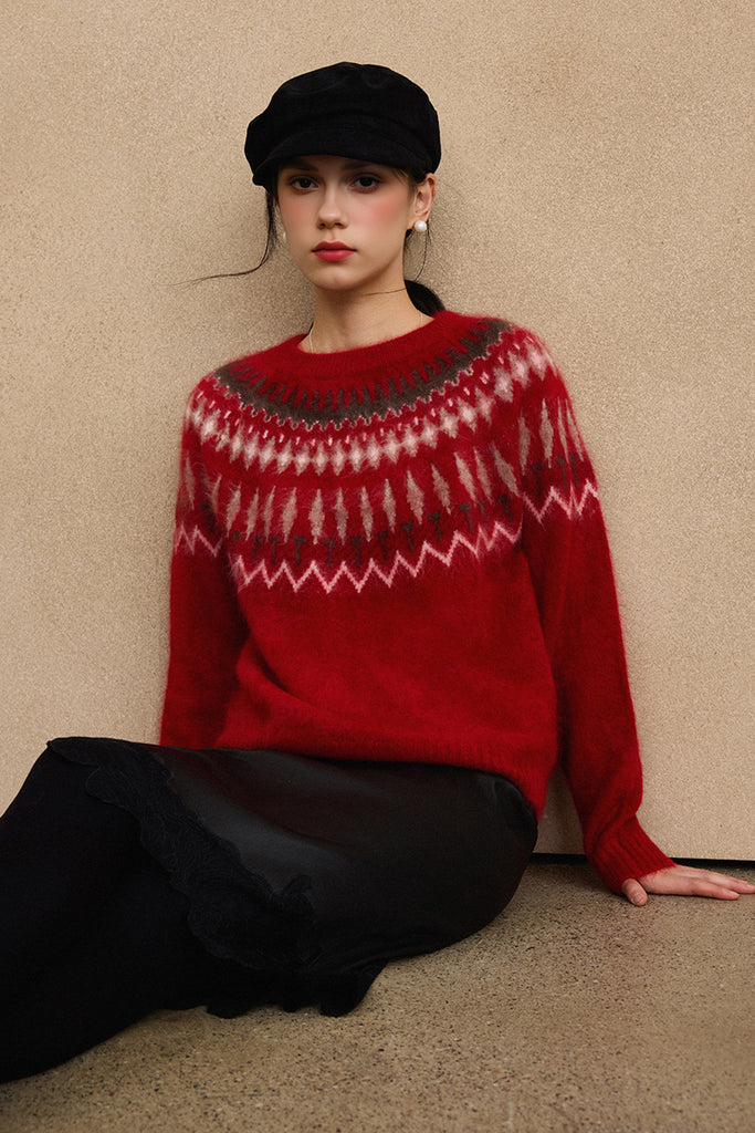 Nordic Fair Isle 100% Brushed Cashmere Pullover Sweater  Fibflx