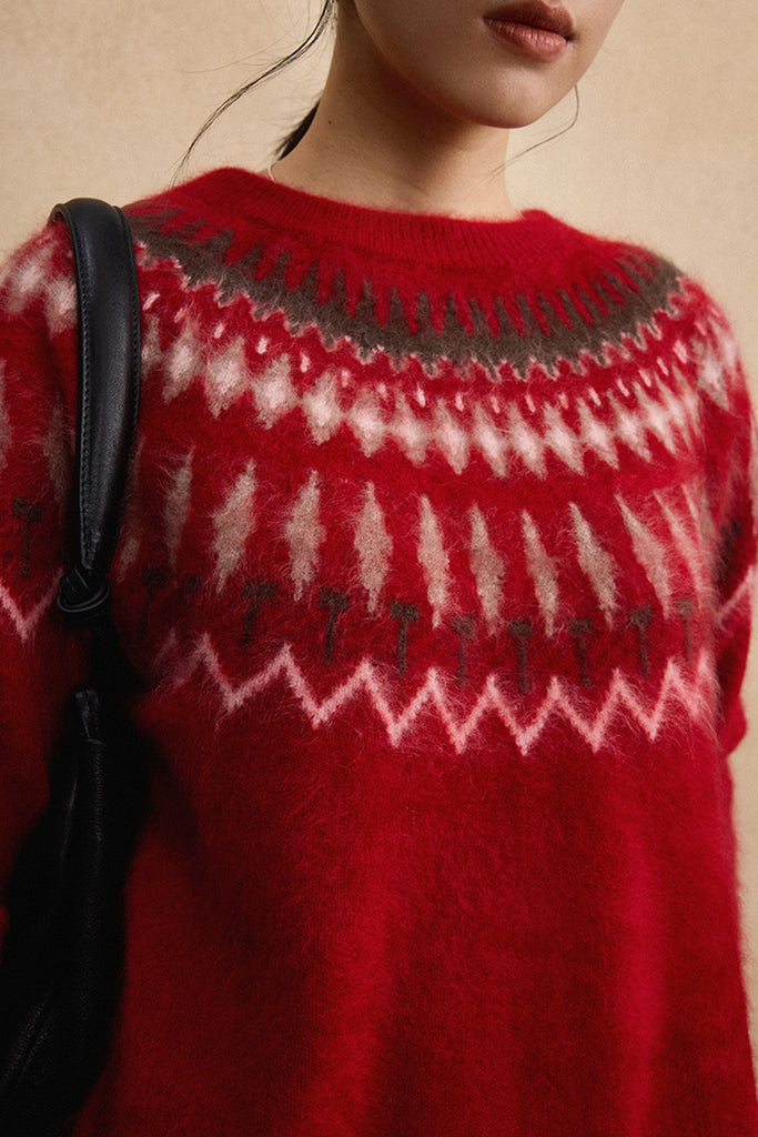 Nordic Fair Isle 100% Brushed Cashmere Pullover Sweater  Fibflx