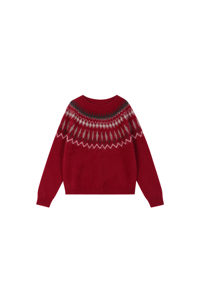 Nordic Fair Isle 100% Brushed Cashmere Pullover Sweater  Fibflx