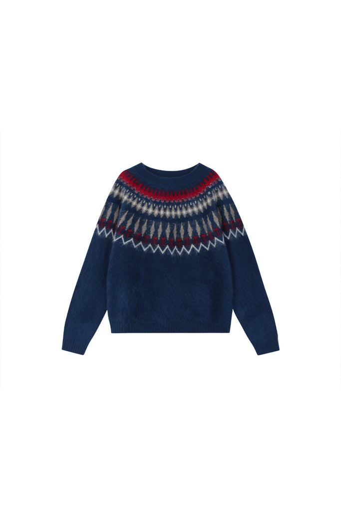 Nordic Fair Isle 100% Brushed Cashmere Pullover Sweater  Fibflx