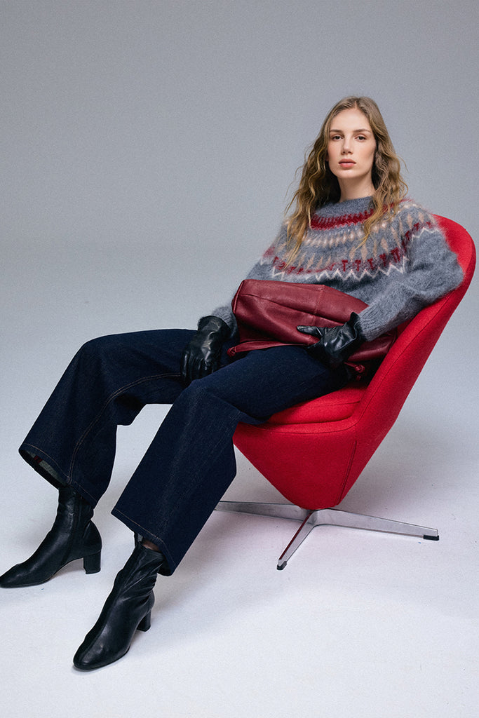 Nordic Fair Isle 100% Brushed Cashmere Pullover Sweater  Fibflx