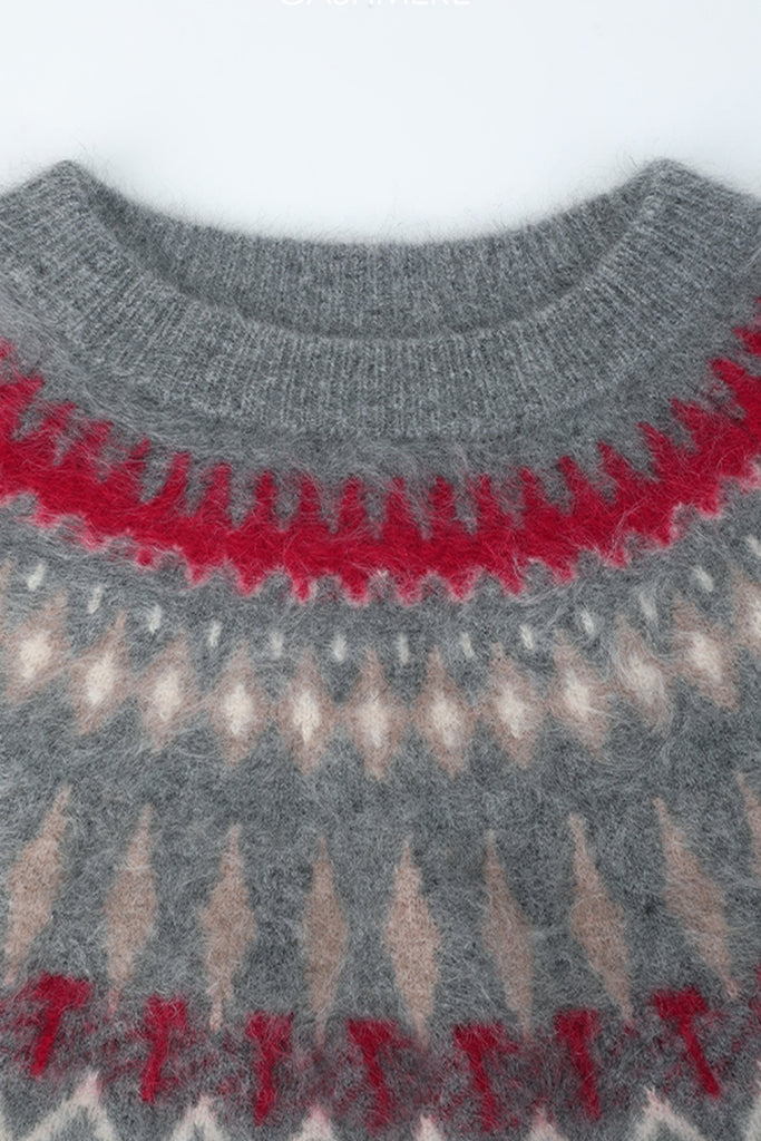 Nordic Fair Isle 100% Brushed Cashmere Pullover Sweater  Fibflx