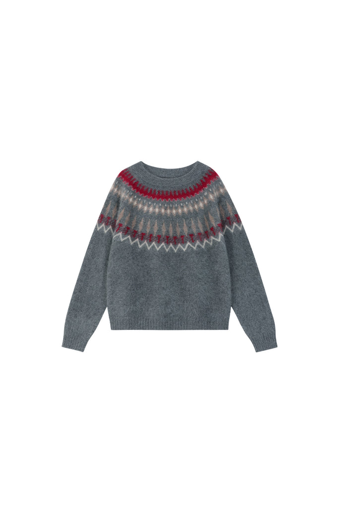 Nordic Fair Isle 100% Brushed Cashmere Pullover Sweater  Fibflx