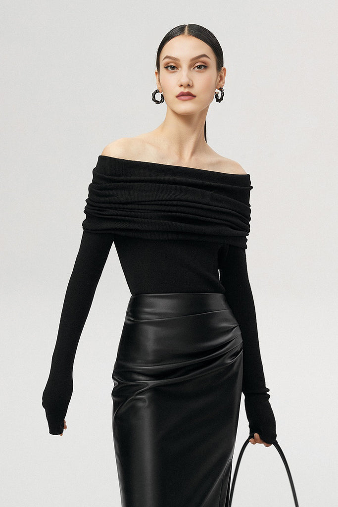 Off The Shoulder Wool Base Layer Sweater  Fibflx