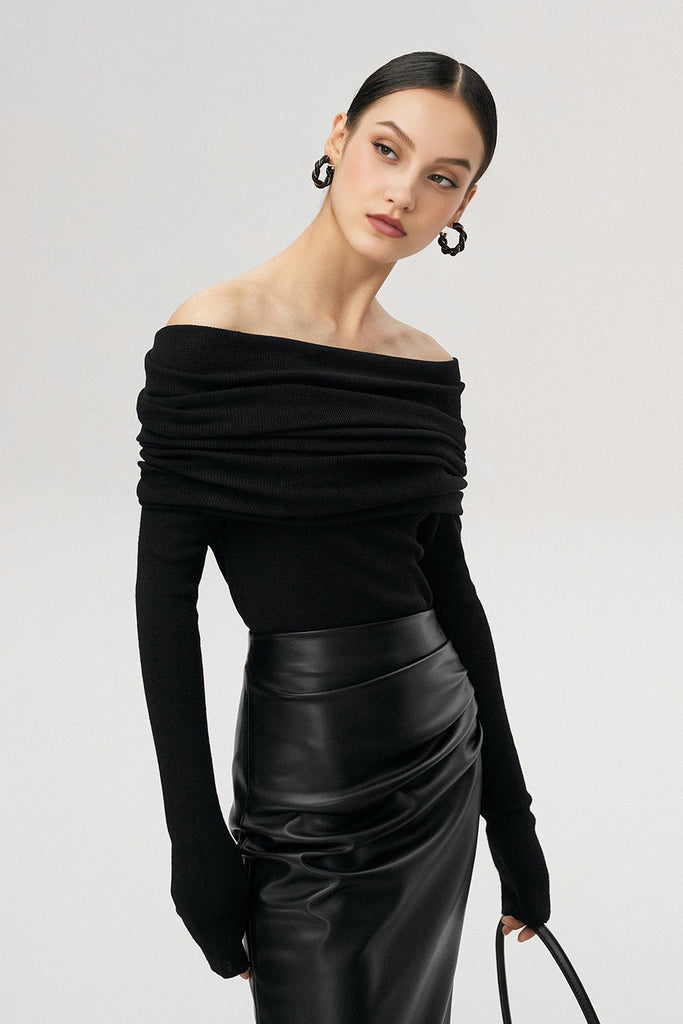Off The Shoulder Wool Base Layer Sweater  Fibflx