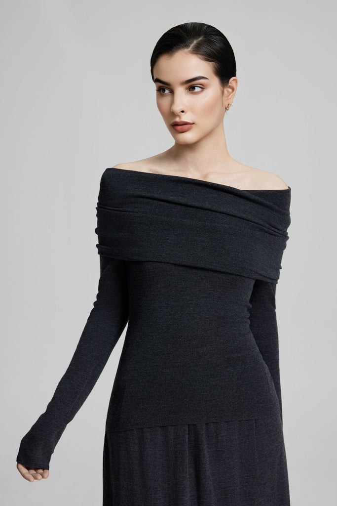 Off The Shoulder Wool Base Layer Sweater  Fibflx