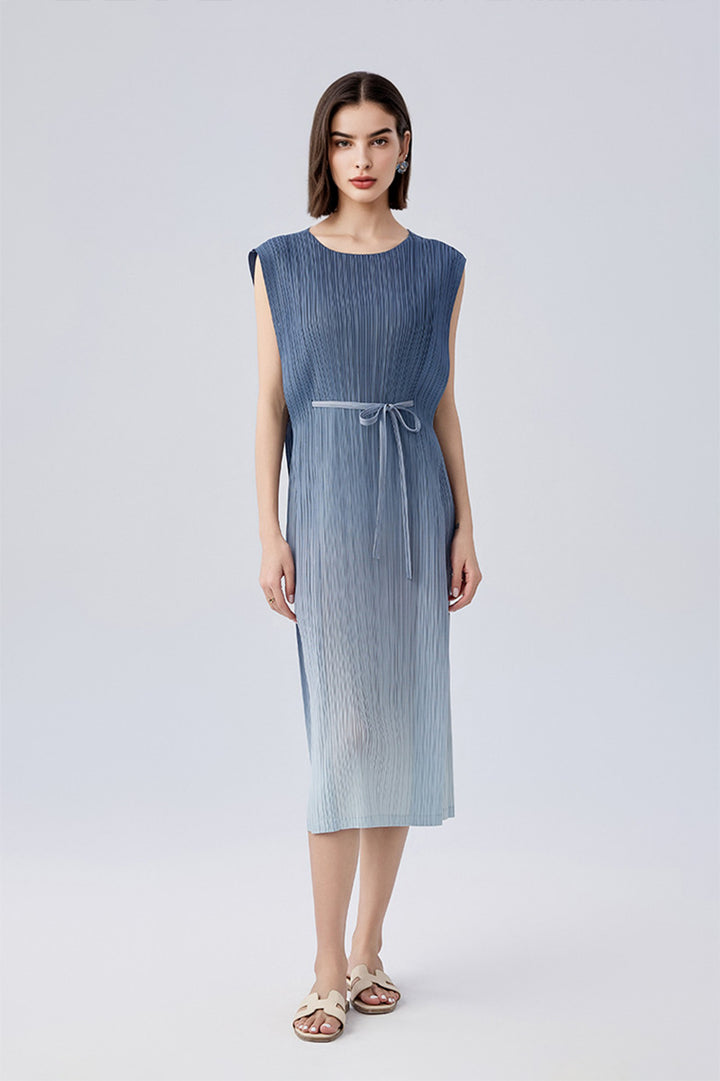 Ombre Pleated Sleeveless Midi Dress Blue N White / One Size (Flexible fit for US 0–10) Fibflx