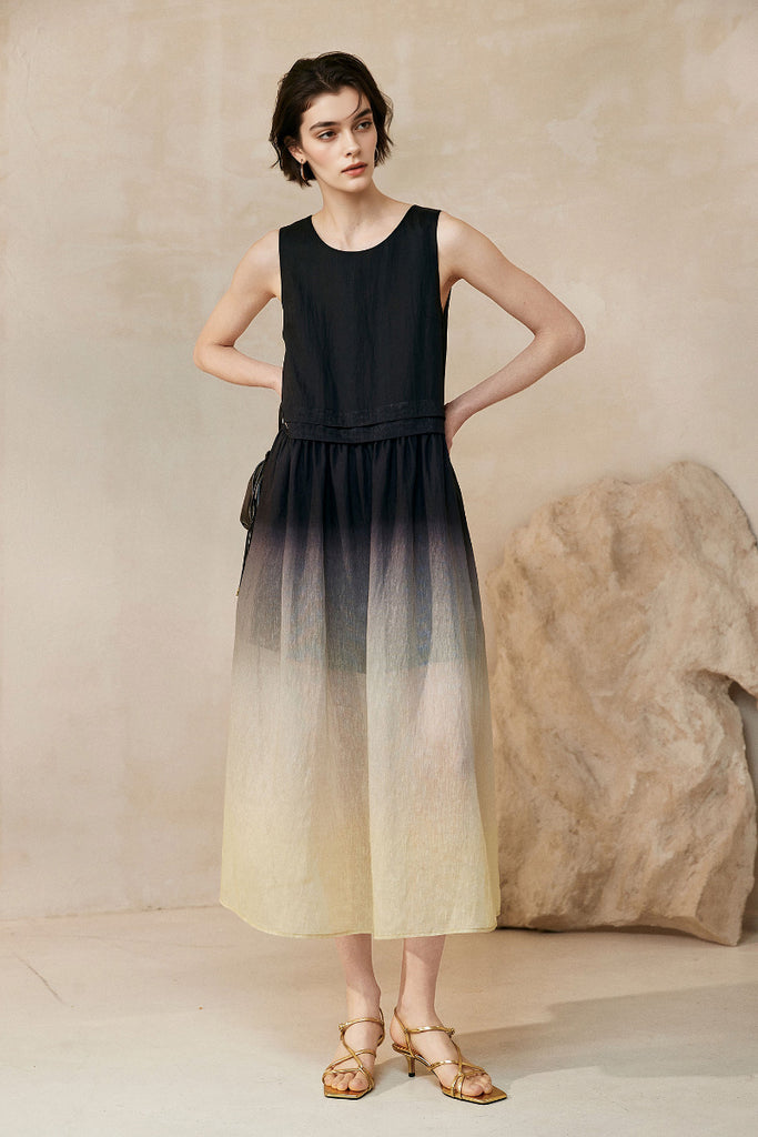 Ombre Sleeveless Linen Midi Dress - Fibflx