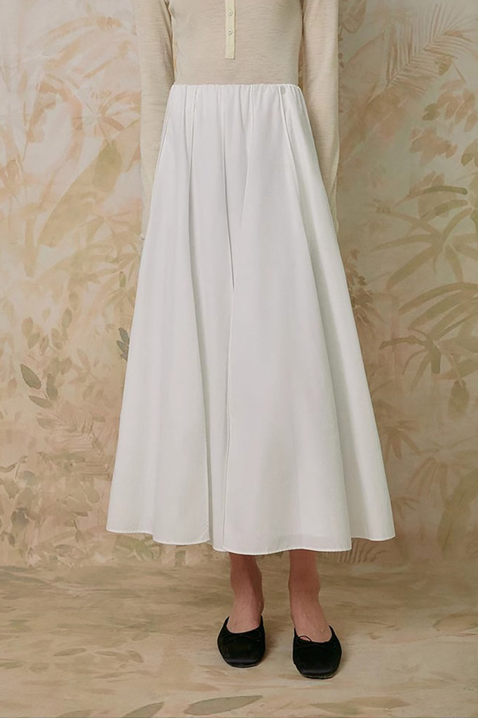 Organic Cotton Poplin Pleated A-Line Midi Skirt - Fibflx