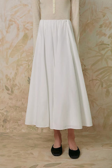Organic Cotton Poplin Pleated A-Line Midi Skirt - Fibflx
