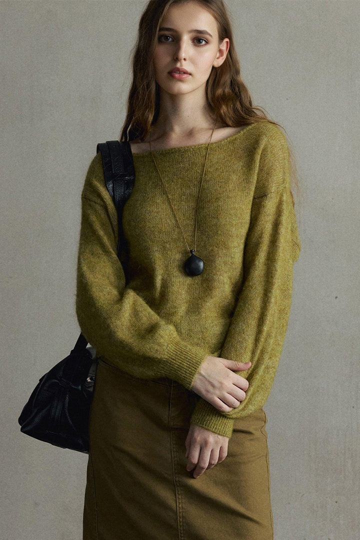 Oversized Boat Neck Cropped Lightweight Alpaca Sweater  Fibflx