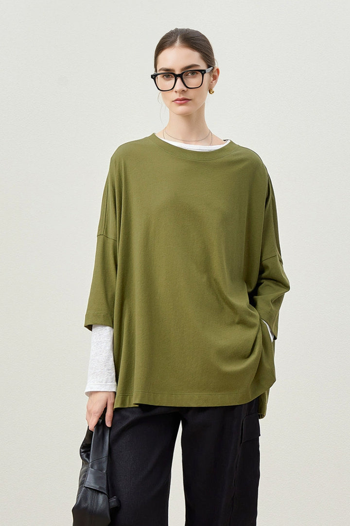 Oversized Boxy Drop Shoulder T-Shirt Forest Green / One Size (Relaxed fit for US 2–10) Fibflx