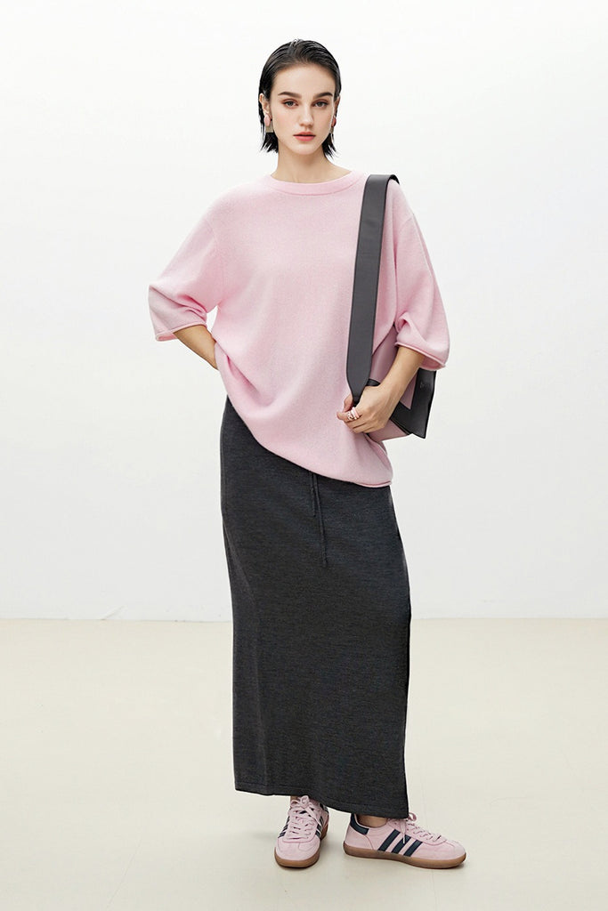 Oversized Cashmere 3/4 Sleeve Sweater T-Shirt  Fibflx