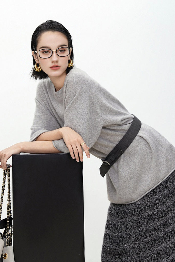 Oversized Cashmere 3/4 Sleeve Sweater T-Shirt  Fibflx