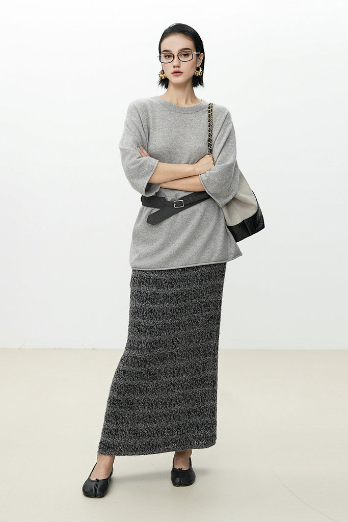 Oversized Cashmere 3/4 Sleeve Sweater T-Shirt  Fibflx