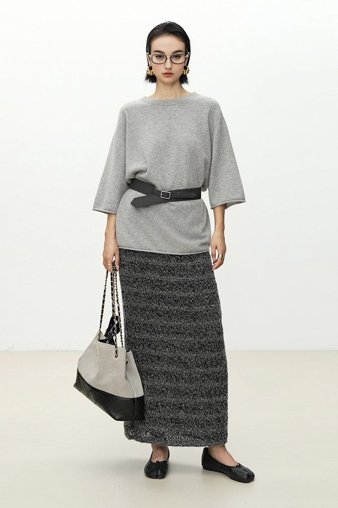 Oversized Cashmere 3/4 Sleeve Sweater T-Shirt  Fibflx